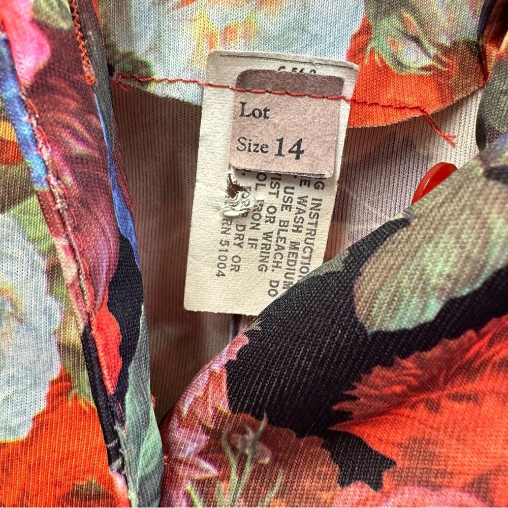 Vintage 70s Garden Colorful Floral Button Down Midi Shirt Dress Size 14 - Picture 3 of 16